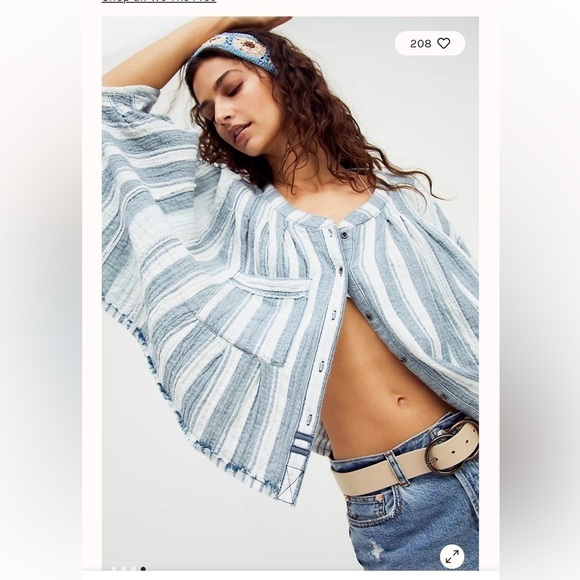 FREE People Libson Yarn Dye Button Up Top. Size L. P/A2274 - Picture 9 of 9